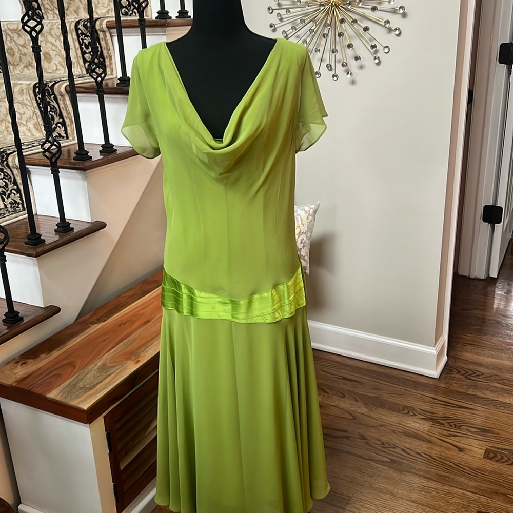 Elegant Apple Green Midi Dress with Cowl Neck